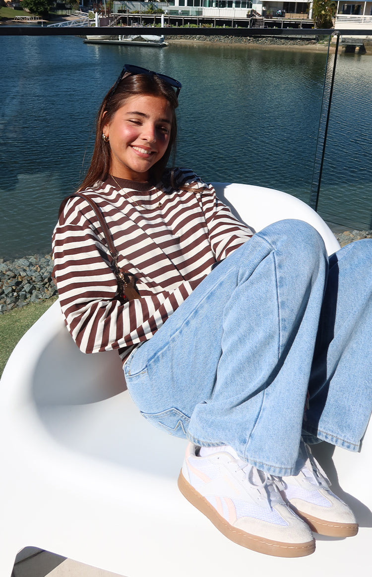 So Breezy Chocolate Stripe Long Sleeve Top
