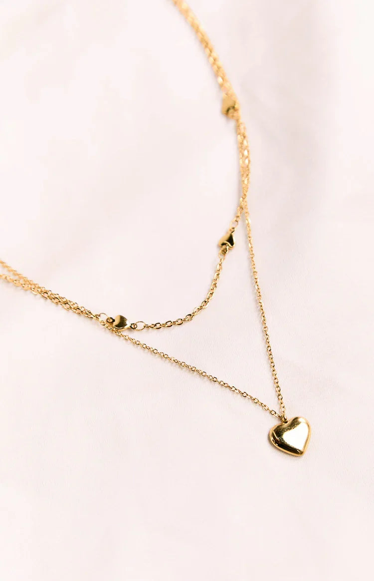 Gold Heart Double Chain Necklace (FREE over $100)
