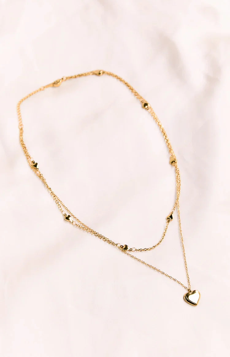 Gold Heart Double Chain Necklace (FREE over $100)