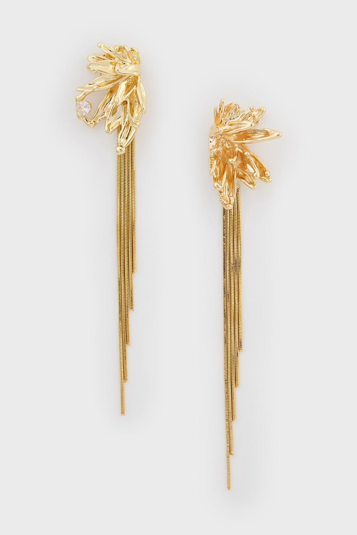 Gold jagged metal diamante multistrand drop earrings