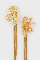Gold jagged metal diamante multistrand drop earrings
