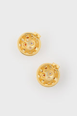 Gold multicolour diamante curved stud earrings
