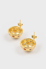 Gold multicolour diamante curved stud earrings