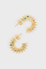 Gold rainbow diamante sun burst hoop earrings