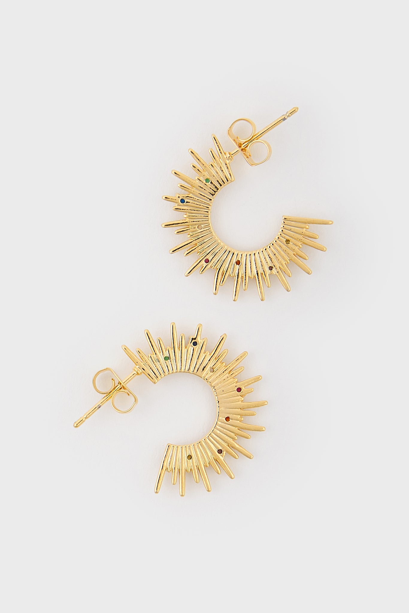 Gold rainbow diamante sun burst hoop earrings