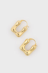 Gold rounded square mini hoop earrings