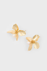 Gold sharp flower petal single pearl earrings