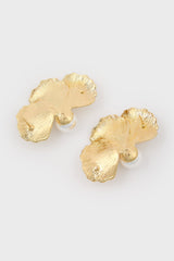 Gold single pearl half flower earrings