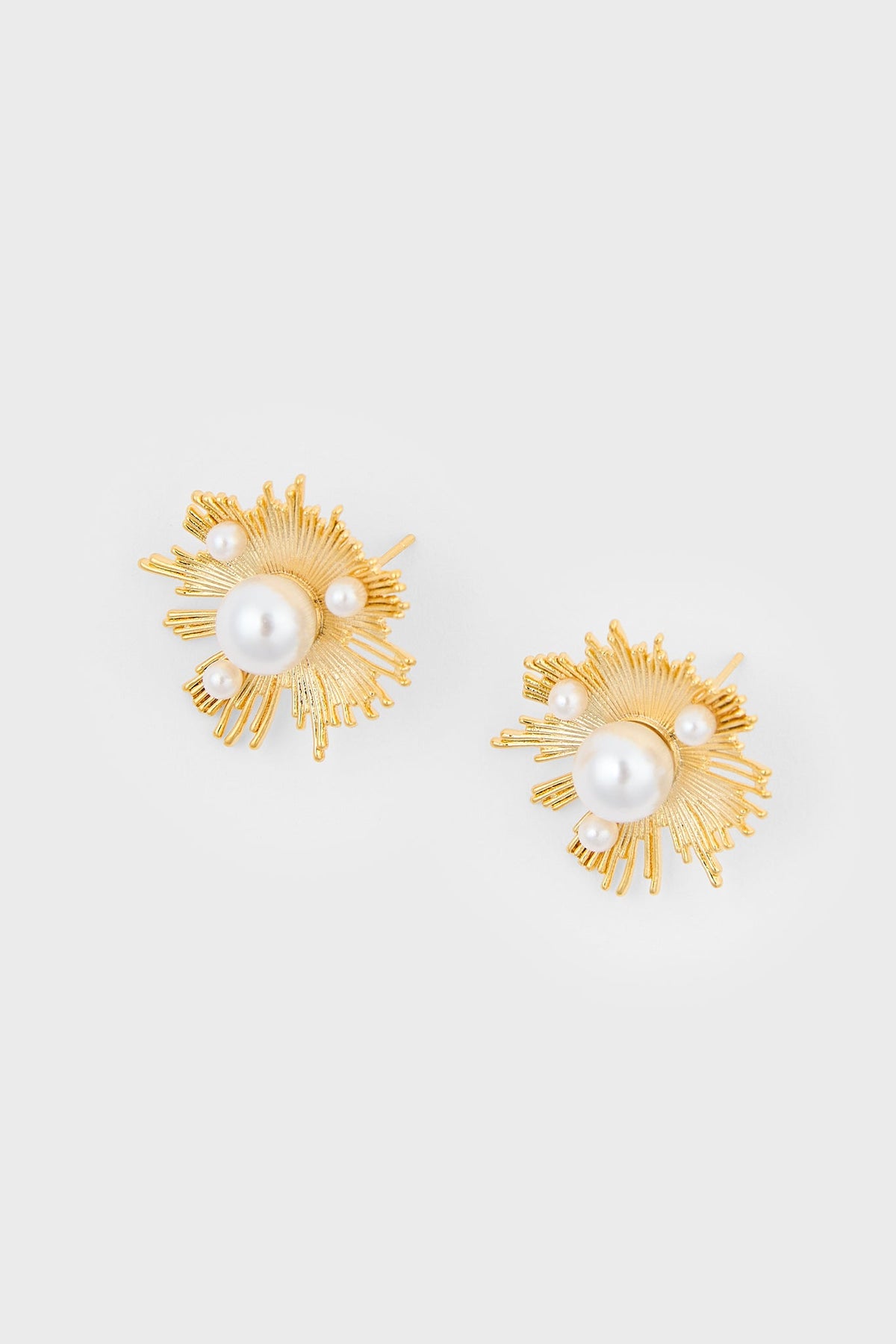 Gold star burst multi pearl earrings