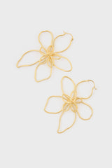 Gold wire flower hoop earrings