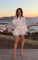 Quinton Pearl Satin Long Sleeve Tie Mini Dress