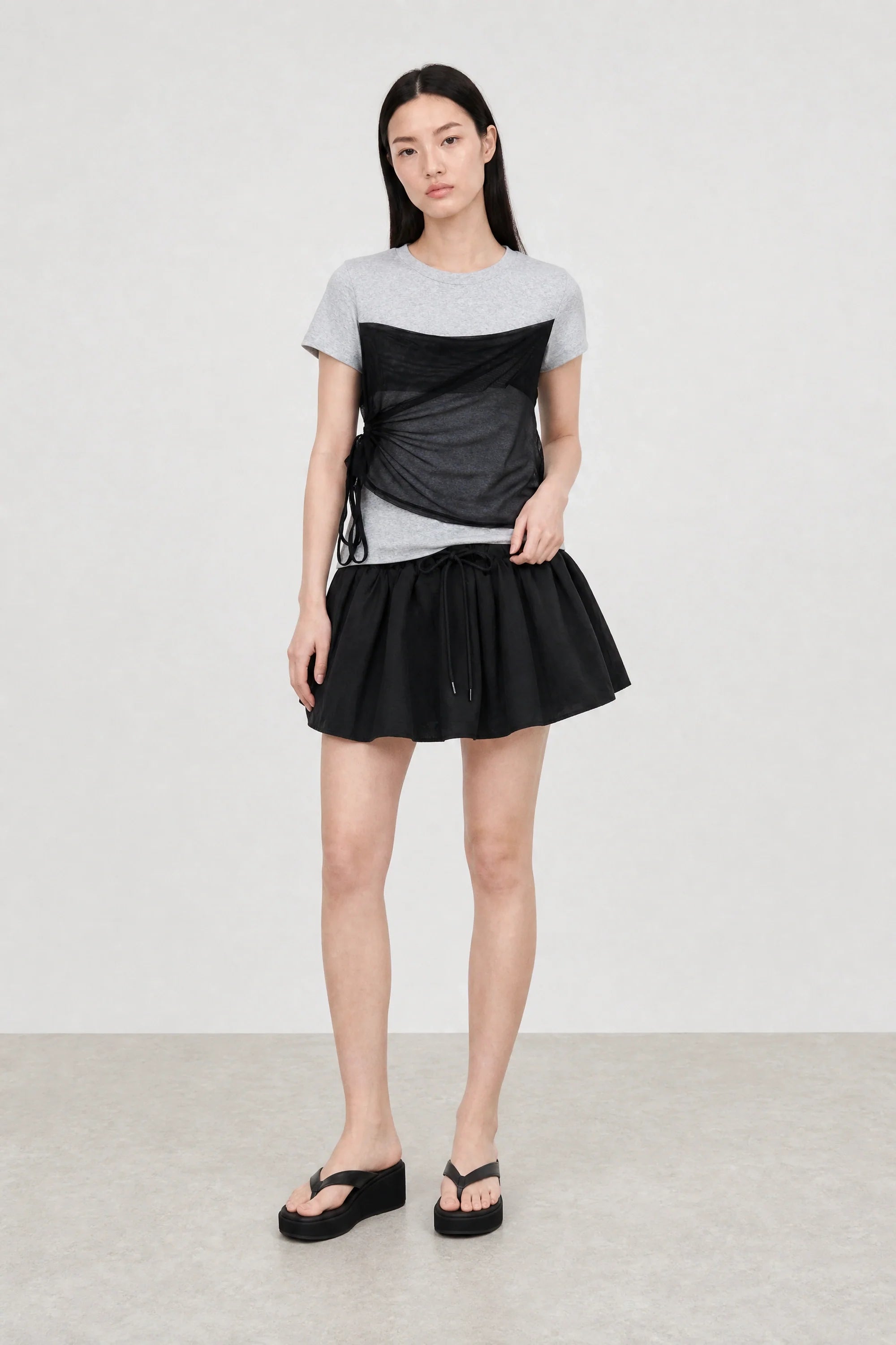 Grey and black sheer overlay tee