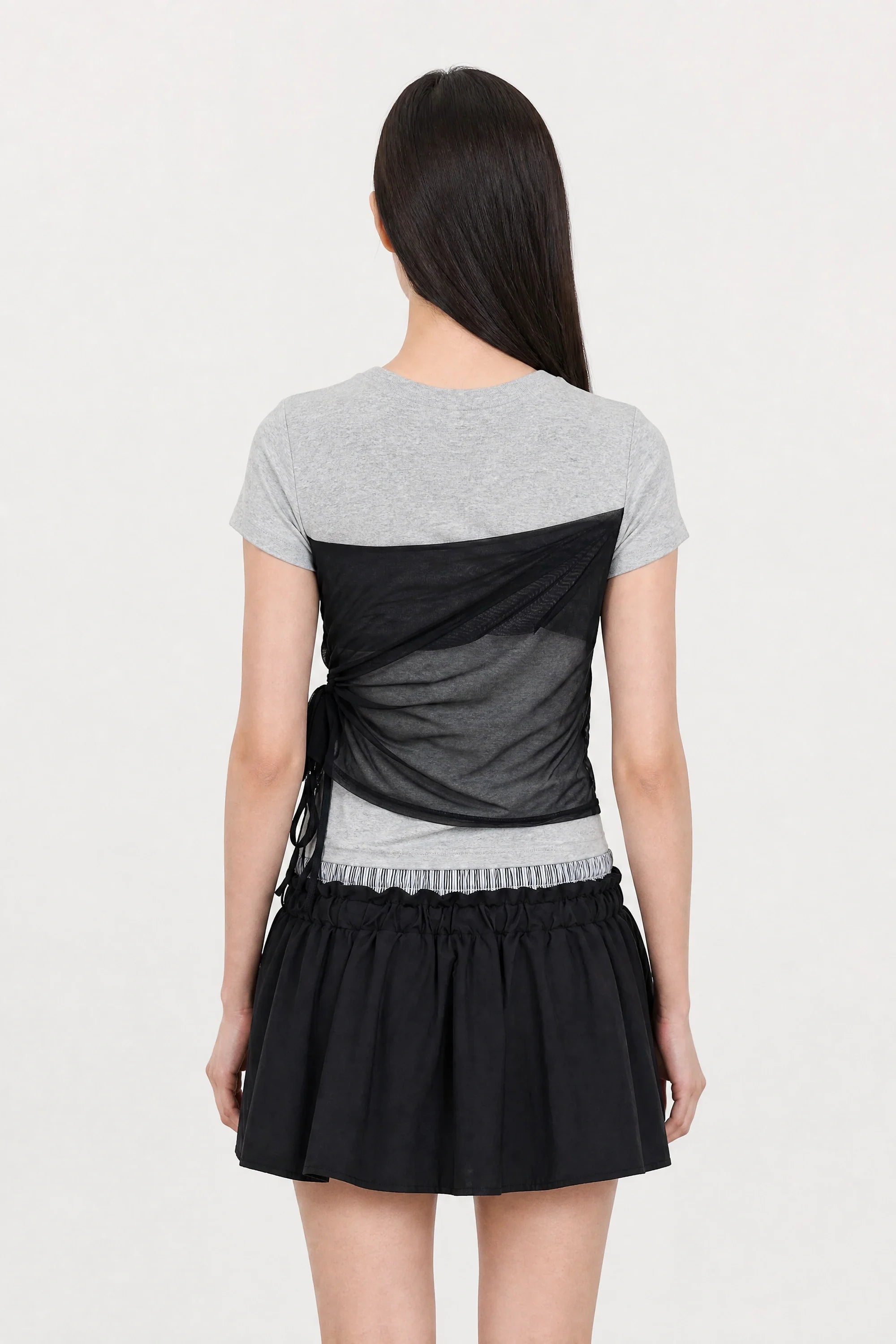 Grey and black sheer overlay tee