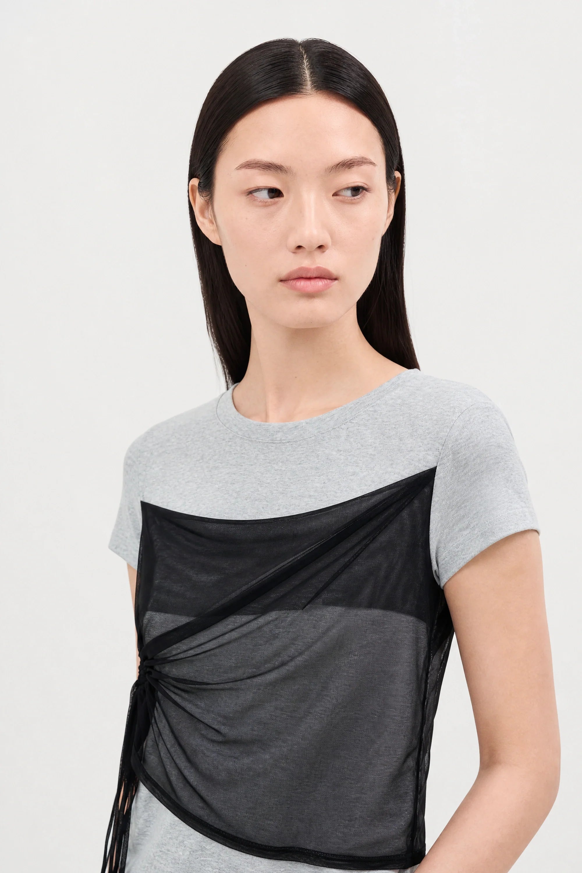Grey and black sheer overlay tee