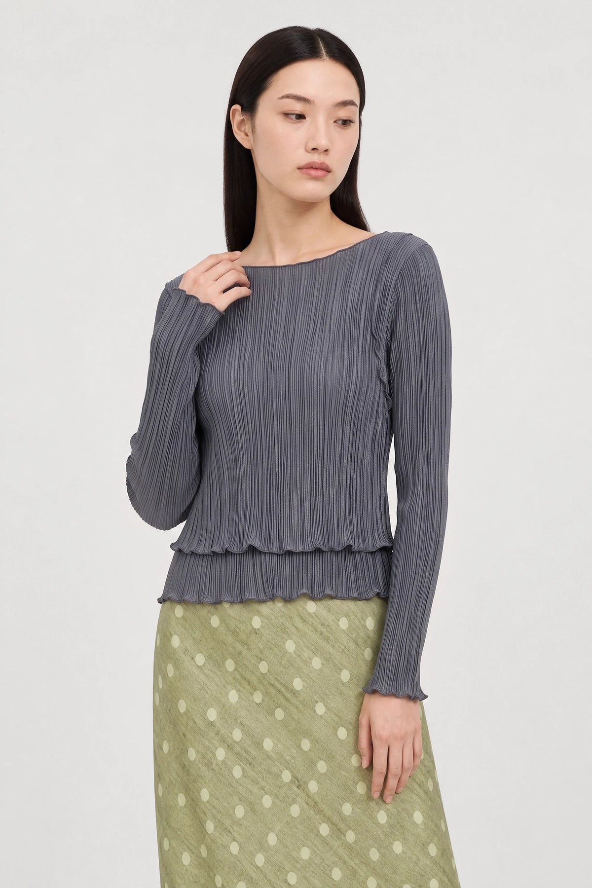 Grey ribbed double layer top