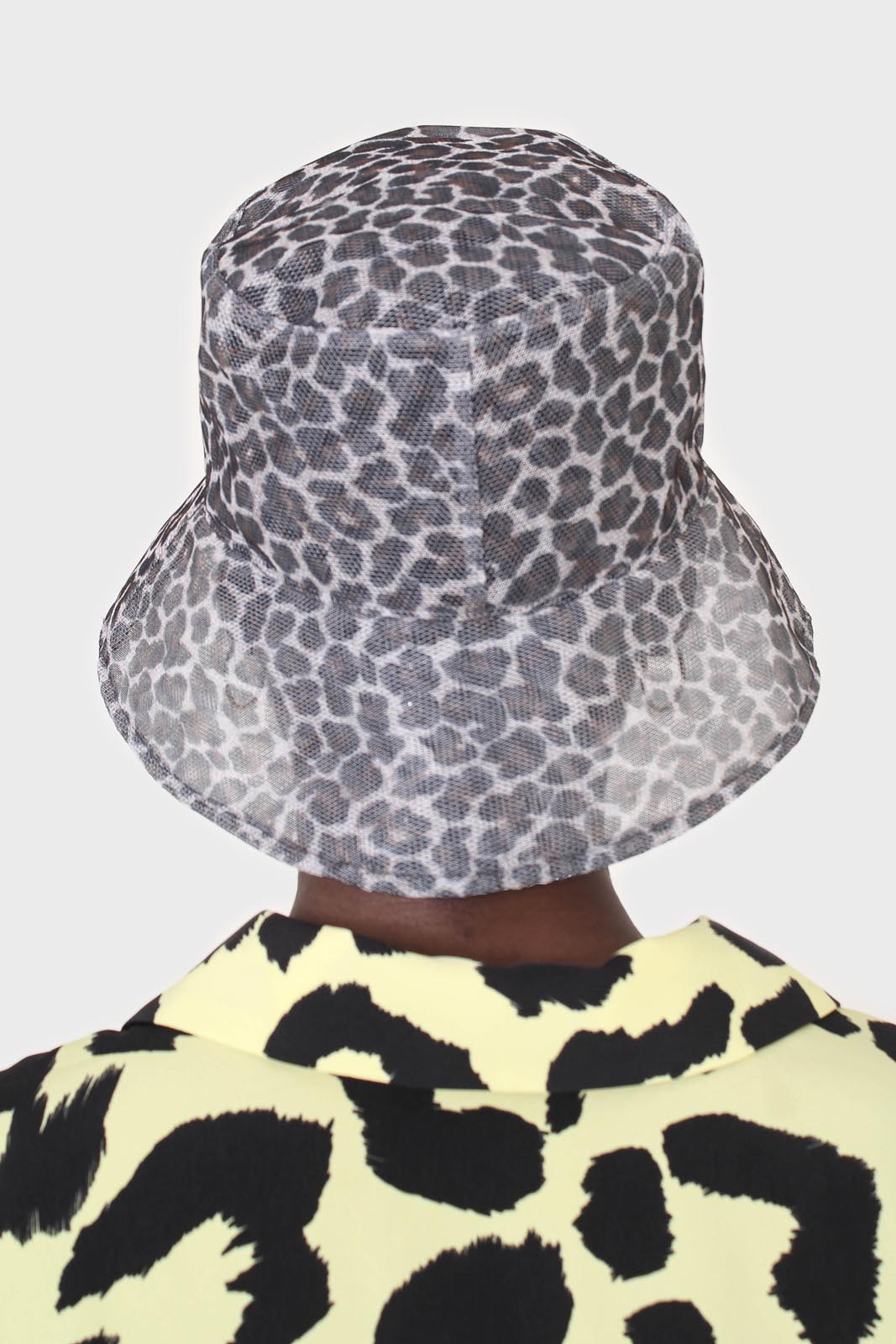Grey mesh leopard print bucket hat