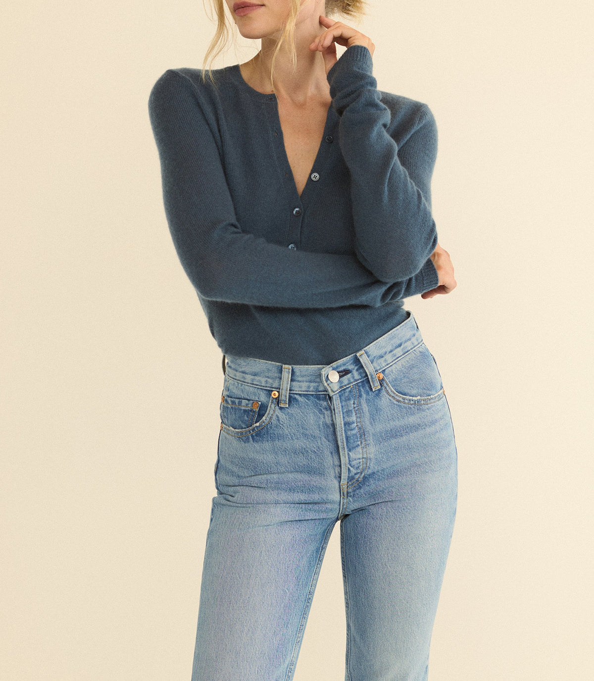 HEATH CASHMERE HENLEY -- BLUE STONE