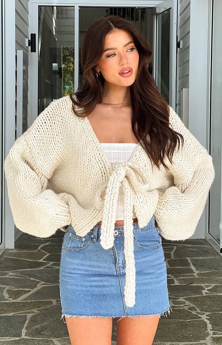 Holiday Cream Tie Up Knit Cardigan