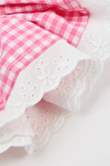 Hot pink gingham white eyelet trim scrunchie