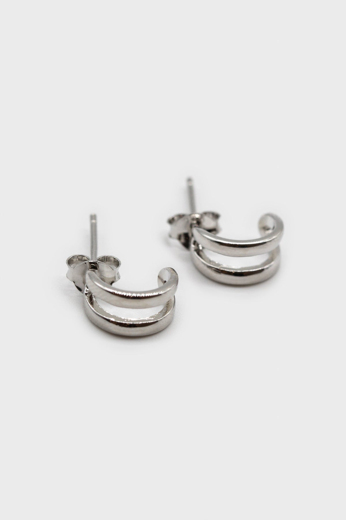 Silver small double lined hoop earrings