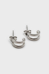 Silver small double lined hoop earrings