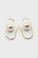 Gold paper clip pearl earrings