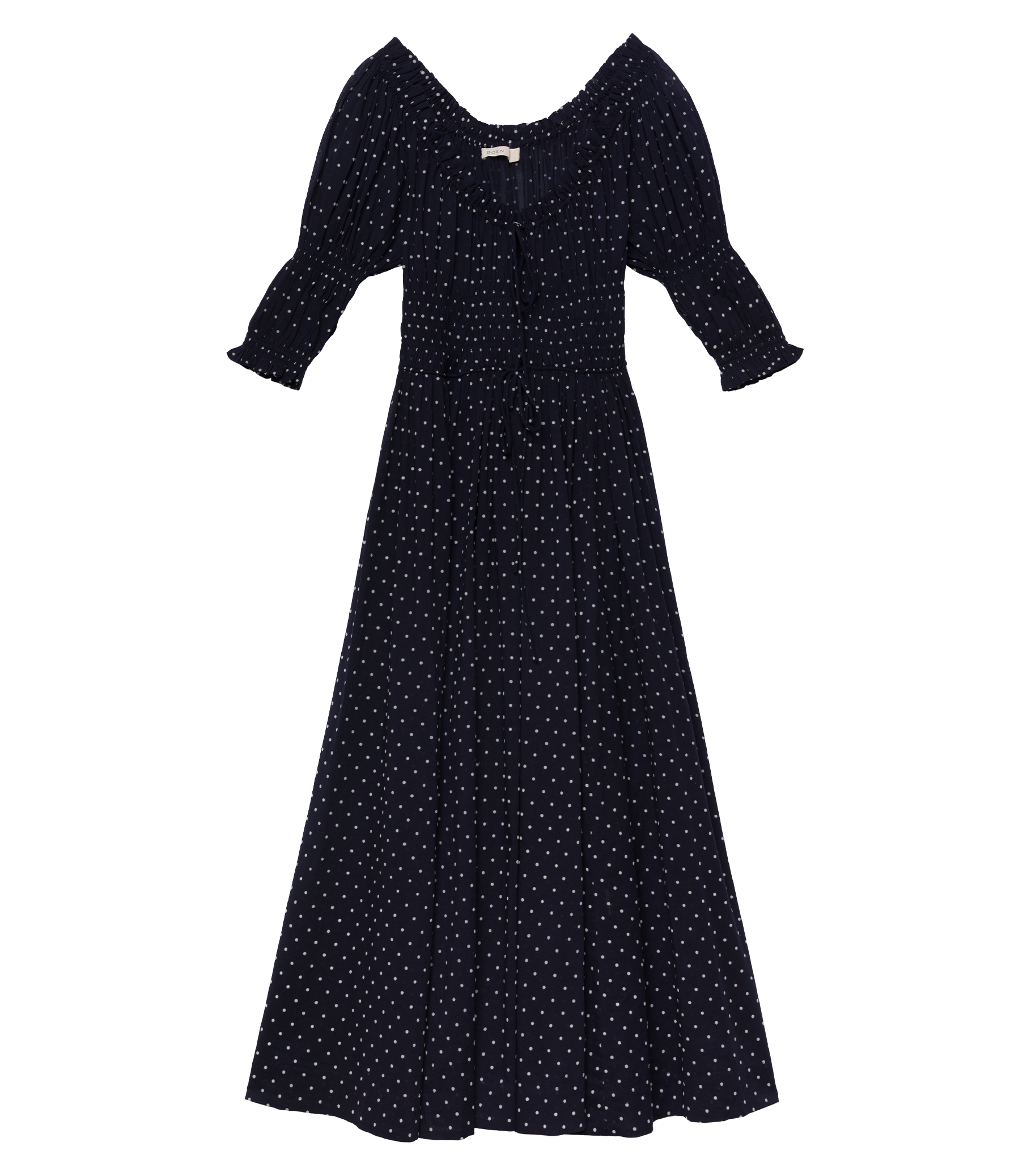 ISCHIA DRESS -- NAVY FLOCK DOT