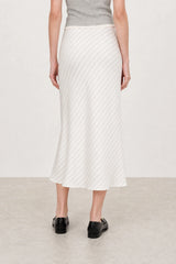 Ivory and black diagonal striped bias cut maxi skirt