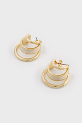 Ivory and gold triple line mini hoop earrings