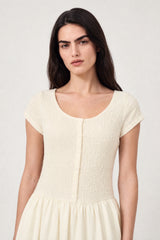 Ivory textured button up bodice dress
