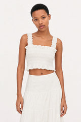 Ivory eyelet ruched tank top