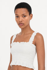 Ivory eyelet ruched tank top