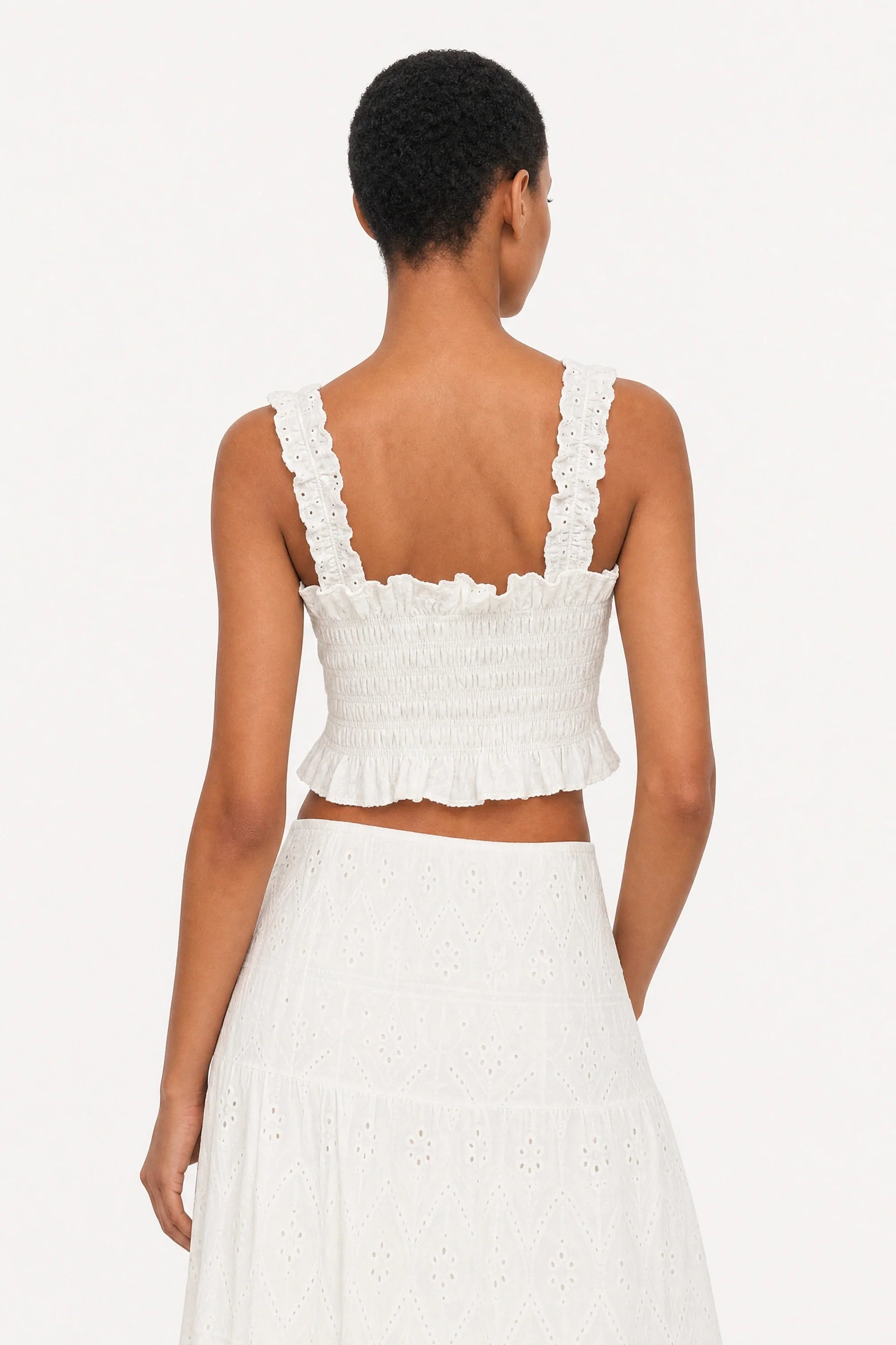 Ivory eyelet ruched tank top