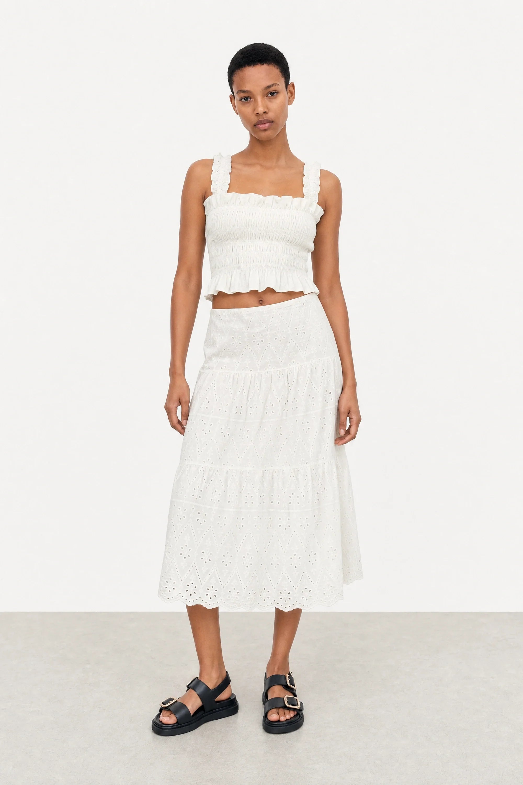Ivory eyelet ruched tank top