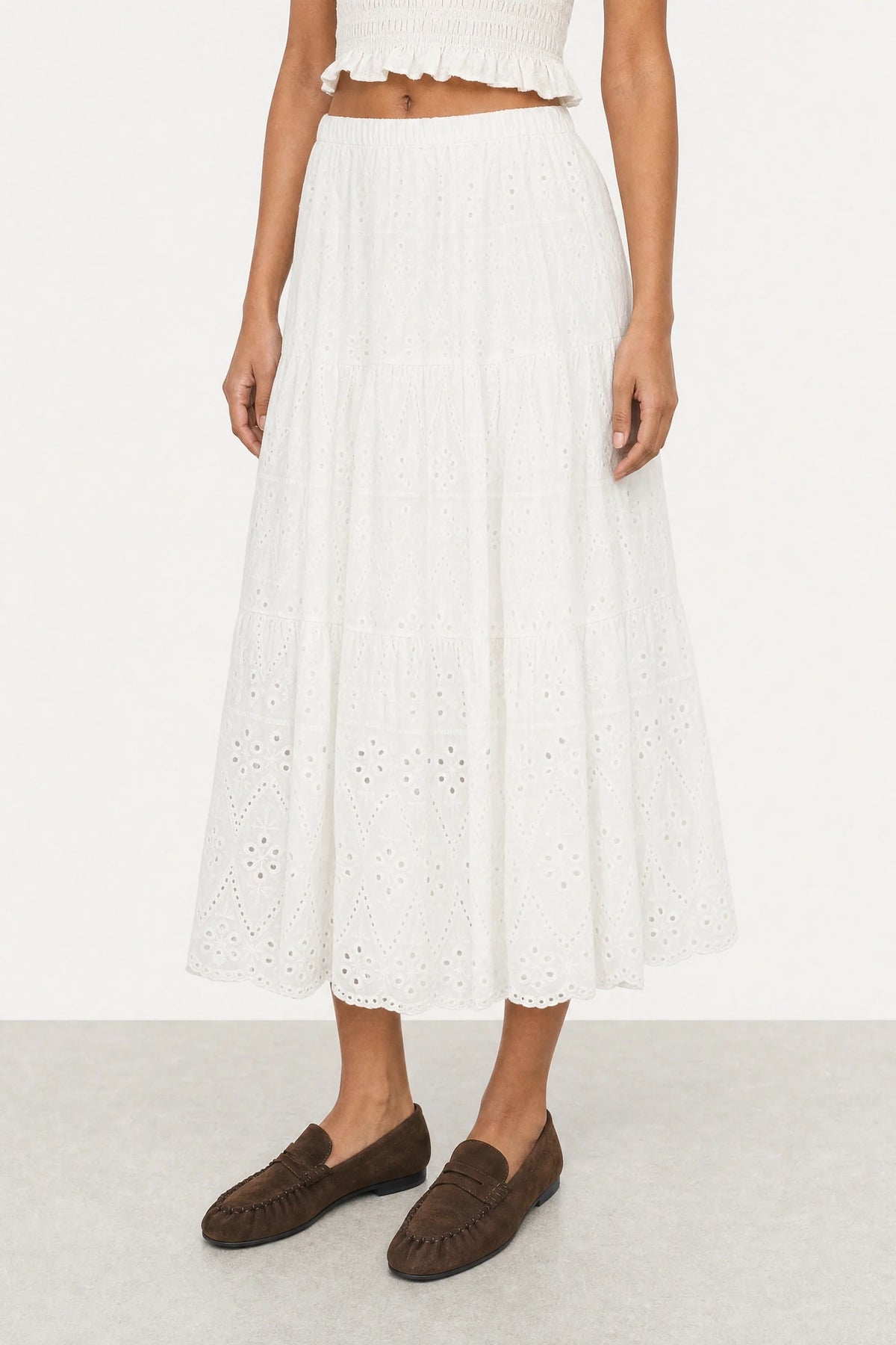 Ivory eyelet tiered skirt