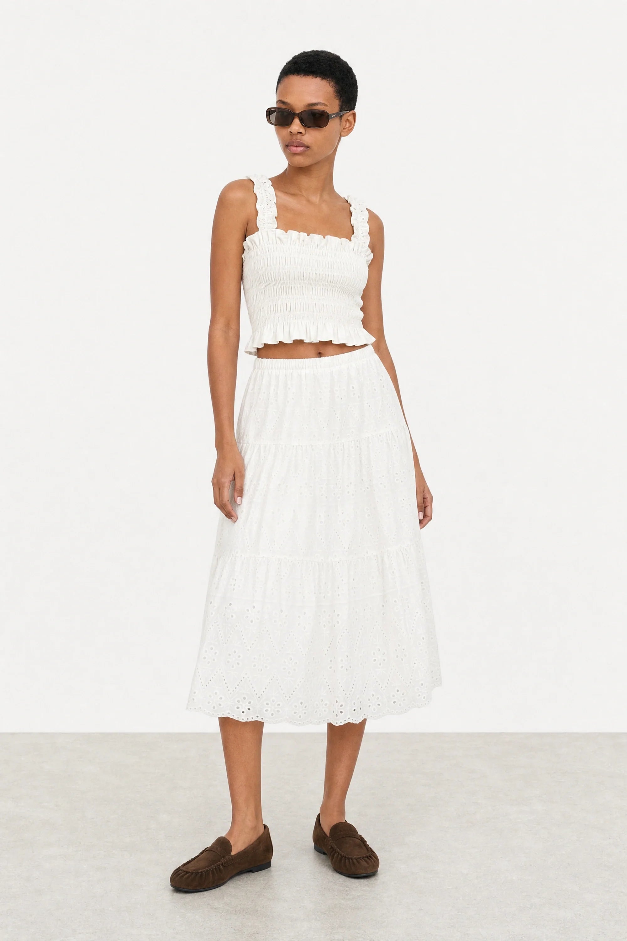 Ivory eyelet tiered skirt