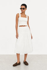 Ivory eyelet tiered skirt