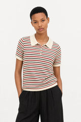 Ivory red and and black multistripe knit polo