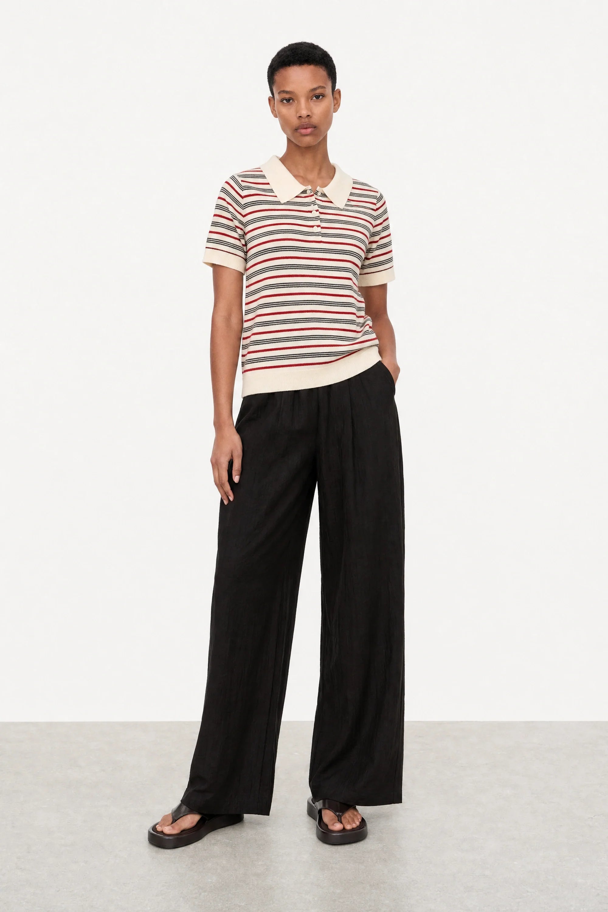 Ivory red and and black multistripe knit polo