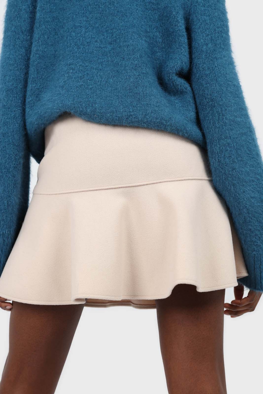 Ivory large asymmetric hem wool skirt