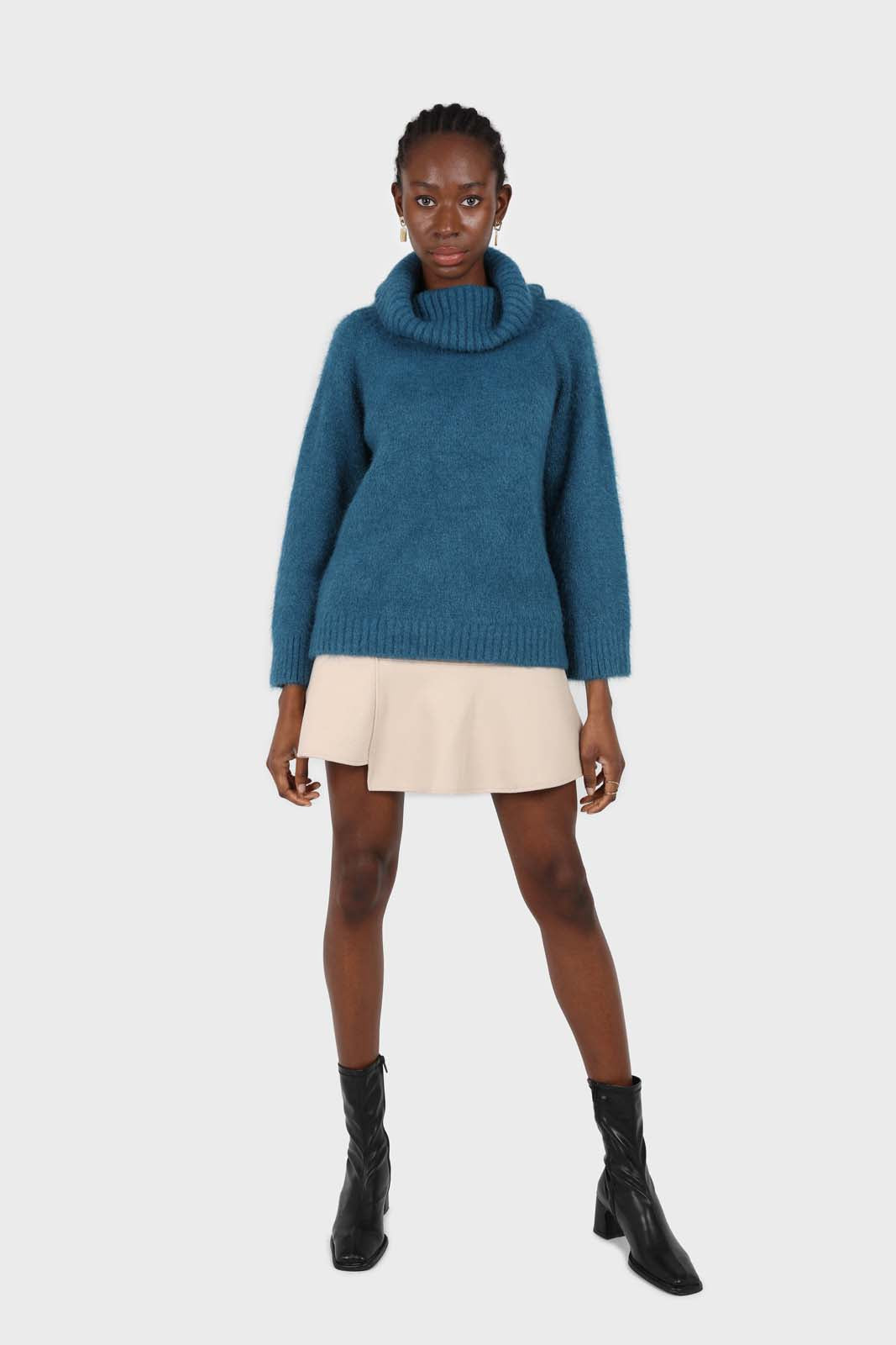 Ivory large asymmetric hem wool skirt