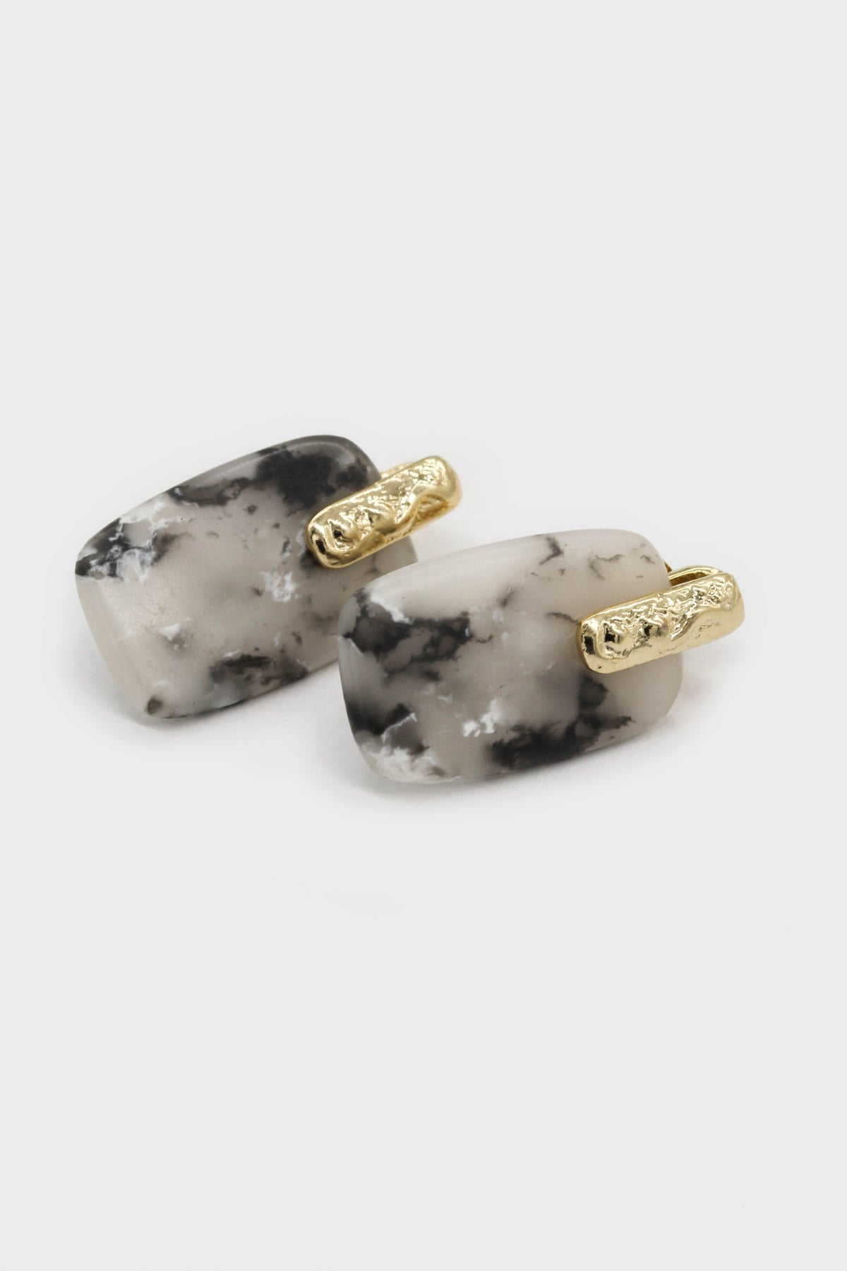 Ivory marble rectangle gold drop bar earrings
