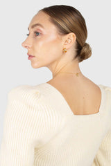 Ivory puff sleeved square neck knit top