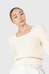 Ivory puff sleeved square neck knit top