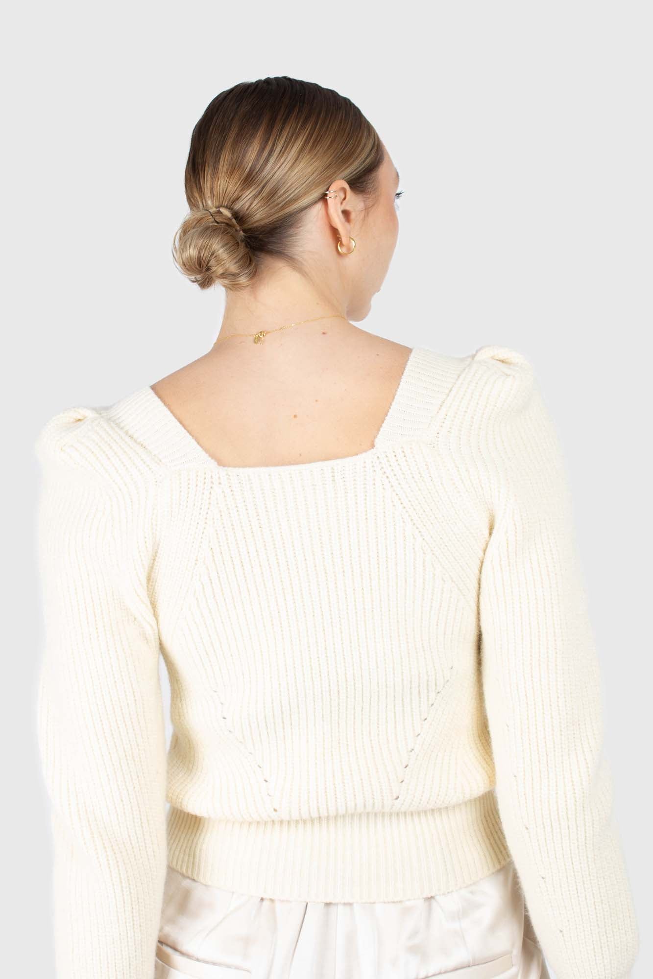 Ivory puff sleeved square neck knit top