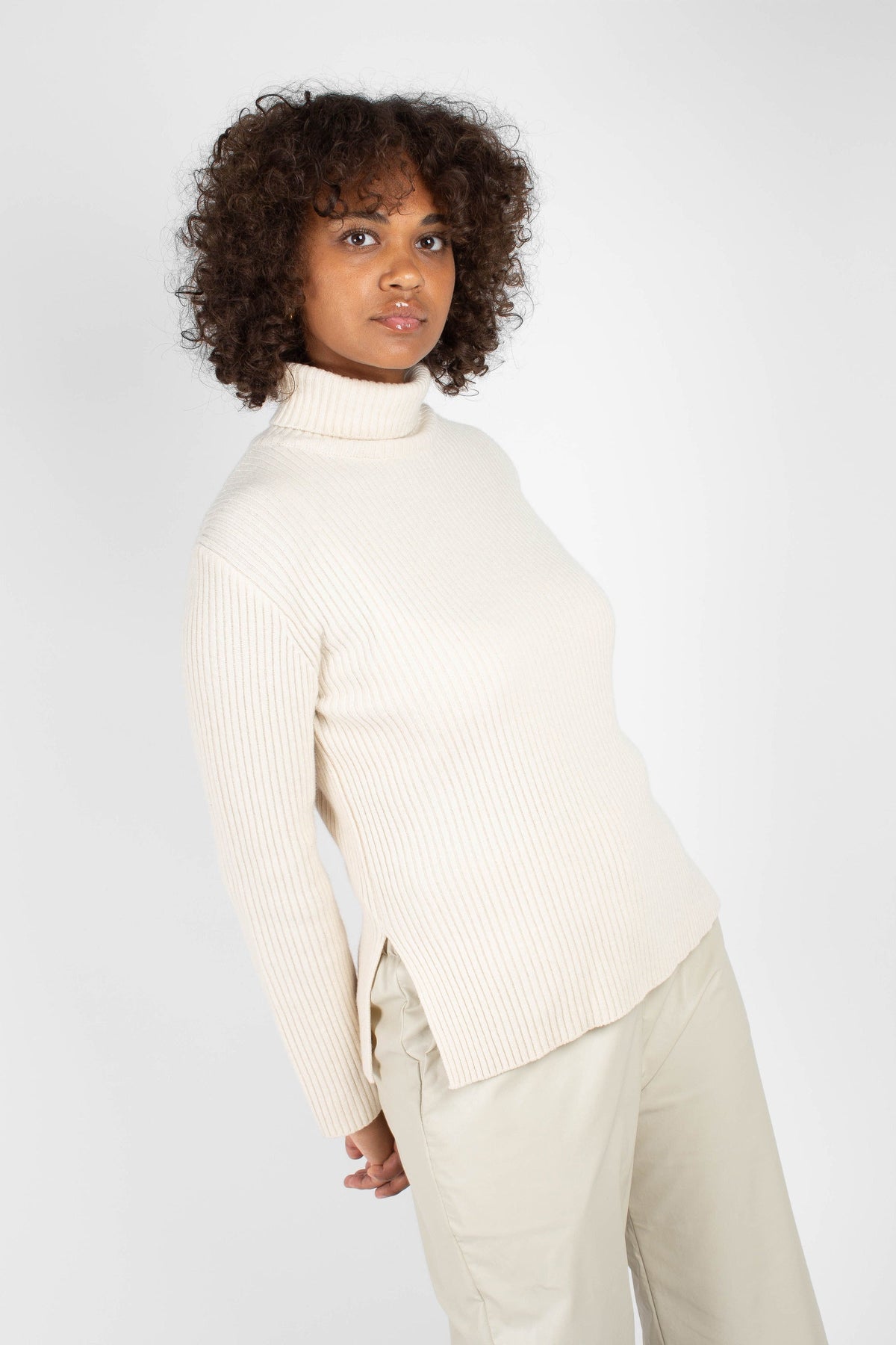 Ivory shaped rib turtleneck jumper