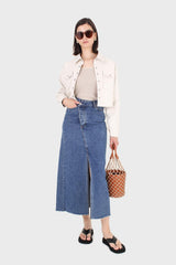 Ivory vegan leather cropped shirt jacket