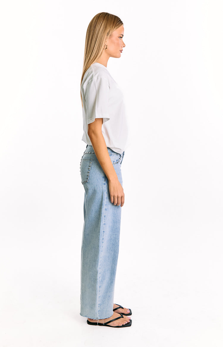 Jannina Light Wash Denim Studded Low Rise Jeans