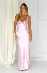Jazzy Pink Contrast Rhinestone Satin Maxi Dress
