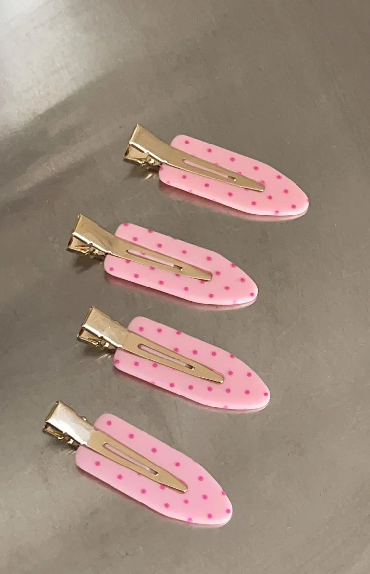 Juno Pink Polka Dot 4 Pack Non Crease Hair Clips